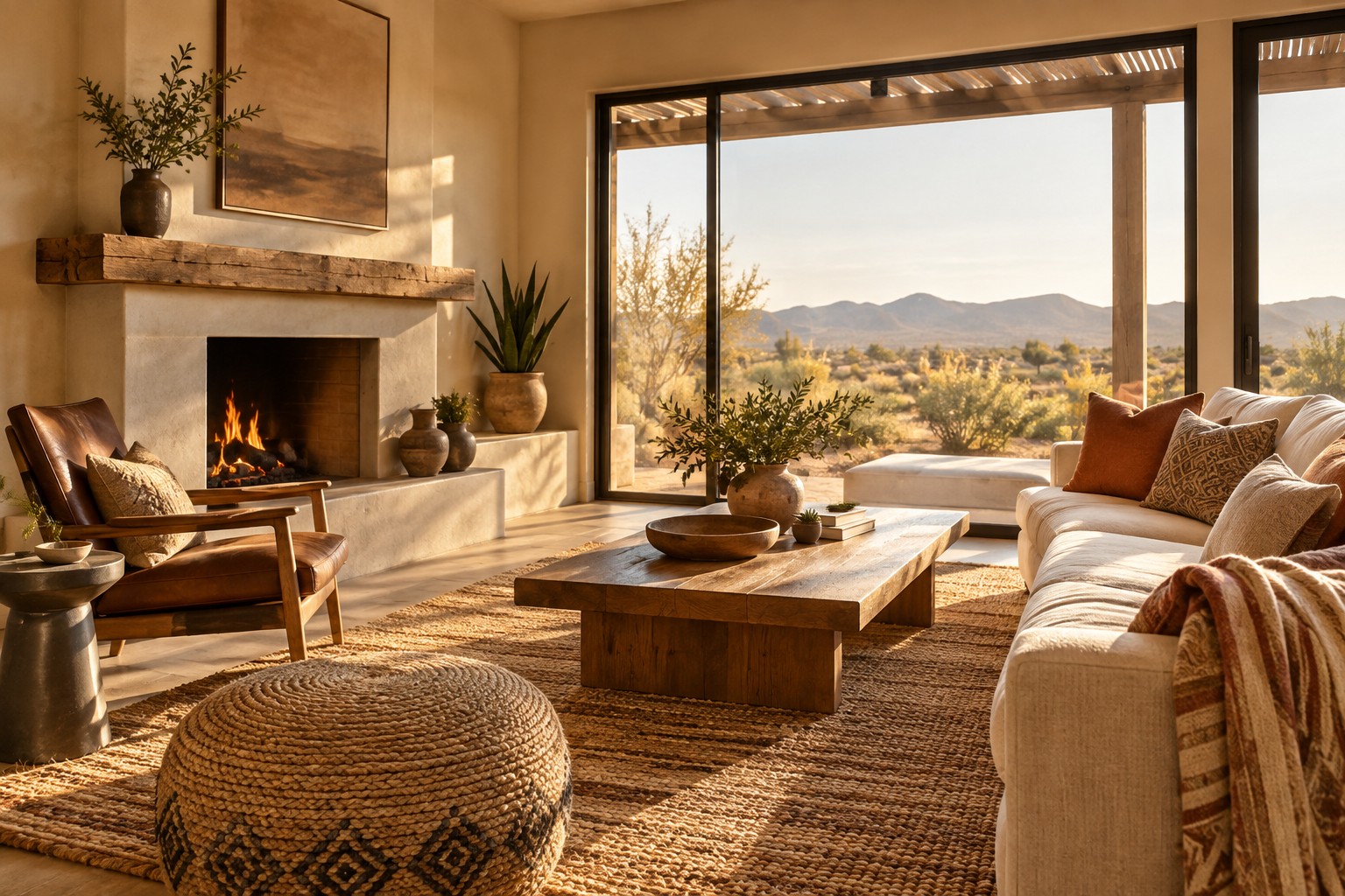 A cozy Coachella Valley home living room, illustrative